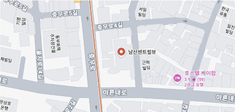 담다패키지 위치 지도: 서울 중구 충무로 29 아시아미디어타워(남산센트럴뷰 인근)